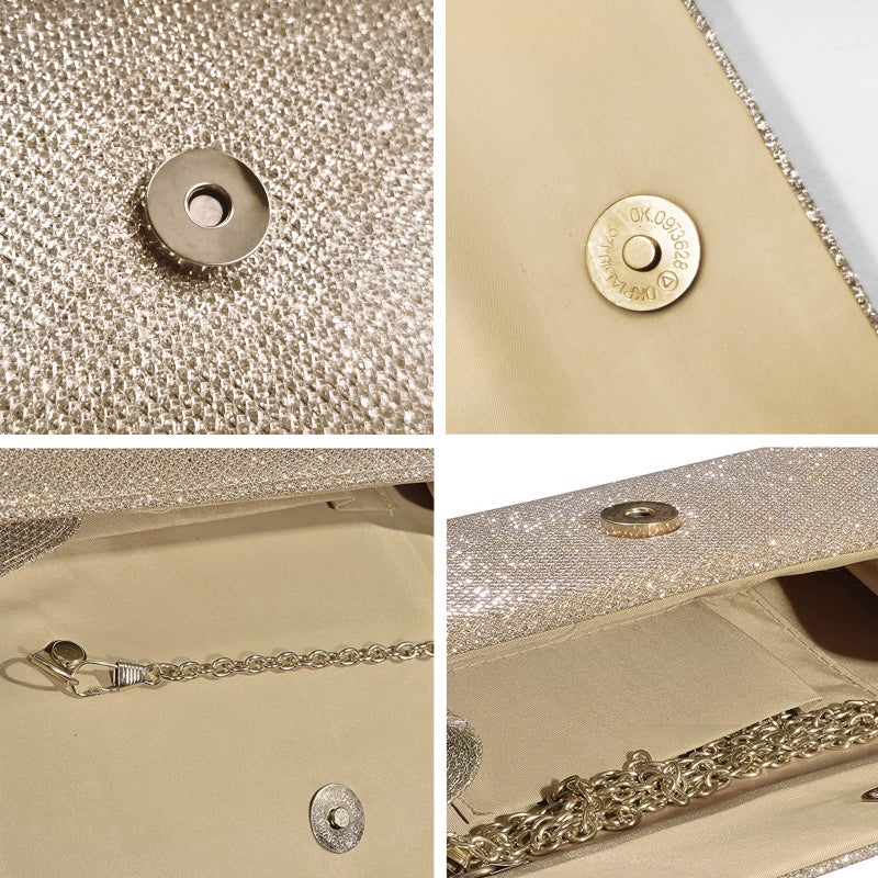 Outrip Women's Evening Bag Clutch Purse Glitter Party Wedding Handbag with Chain (Apricot) - Image 5